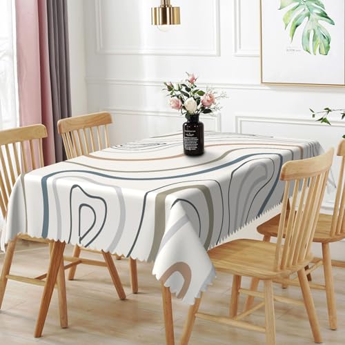 TTQYFNM Tischdecke Mitte des Jahrhunderts, minimalistische Streifen, abstrakt, geometrisch, moderne Kunst, rechteckig, wasserdicht, schmutzabweisend, Stoff, Tischdecke für Küche, Esszimmer von TTQYFNM