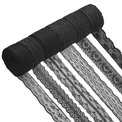 TTQiAnJ 6 Stile Spitzenband Schwarz,Polyester Spitzenband Vintage,Geschenkband Spitze,10m Spitzenstoff für Hochzeit Tischdeko Basteln Geschenkband TTQiAnJ 6 Stile Spitzenband Schwarz,Polyester Spitzenband Vintage,Geschenkband Spitze,10m Spitzenstoff für Hochzeit Tischdeko Basteln Geschenkband von TTQiAnJ