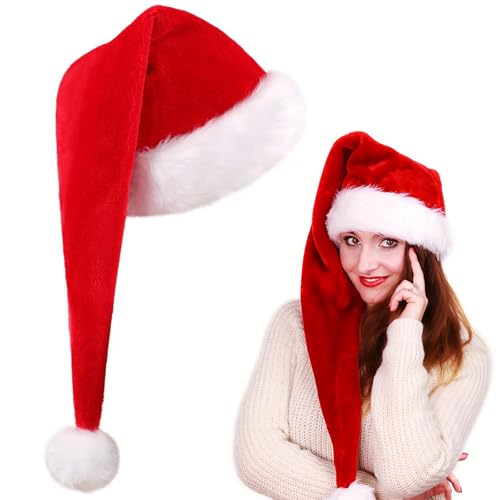 Weihnachtsmütze Erwachsene, Nikolausmütze Lang Weihnachtsmützen Herren Damen, Rot Plüsch Weihnachtsmann Mütze mit Dicker Fellrand, Weihnachten Kostüm Lustig Santa Clause Mütze für Weihnachtsfeier Weihnachtsmütze Erwachsene, Nikolausmütze Lang Weihnachtsmützen Herren Damen, Rot Plüsch Weihnachtsmann Mütze mit Dicker Fellrand, Weihnachten Kostüm Lustig Santa Clause Mütze für Weihnachtsfeier von TTSVECD
