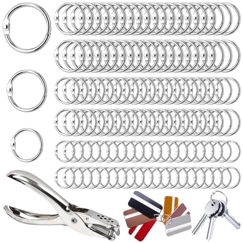 TTYSHIP® 120 Stück Buchbinderinge, 15/20/25mm Buchringe mit Lochstanzer 6mm, Metall Buchringe für Scrapbook, Schlüsselringe, Album, Memo-Ablage von TTYSHIP