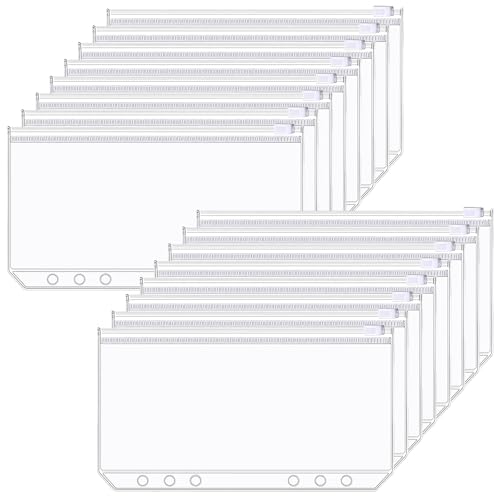 TTYSHIP® 40 Stück A6 Binder Taschen, PVC Transparent A6 Bindertaschen 6 Loch, Binder Taschen mit Zipper für Einlegeseiten Loseblattbeutel Geldumschläge von TTYSHIP