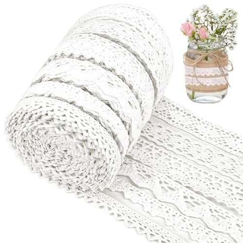TTYSHIP® 6 Rollen Spitzenband Weiß, 30m Baumwolle, Vintage für DIY Nähen Handwerk Hochzeit Deko (1,2cm/1,3cm/1,5cm/2cm) von TTYSHIP