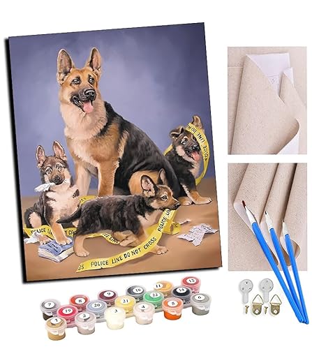 DIY Malen nach Zahlen-Ölgemälde Geschenk für Erwachsene Vier Tierhunde Malen Nach Zahlen Kits Wohnzimmer Schlafzimmer Wanddekoration 16 * 20inch(Mit Rahmen) von TUDOUTU