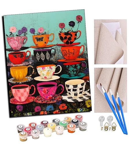 Malen nach Zahlen Kits Bunte Tassen und Blumen DIY vorgedruckte Leinwand Ölgemälde Geschenk für Erwachsene Kinder Home House Decor 40 * 50 cm Mit Rahmen Malen nach Zahlen Kits Bunte Tassen und Blumen DIY vorgedruckte Leinwand Ölgemälde Geschenk für Erwachsene Kinder Home House Decor 40 * 50 cm Mit Rahmen von TUDOUTU