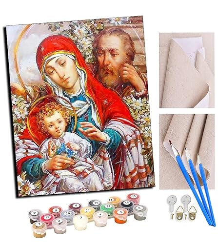 Malen nach Zahlen Kits Kunst Bild {Religiöses Wandgemälde „Jungfrau Maria und Jesus“ 001} (14) DIY vorgedruckte Leinwand Ölgemälde Geschenk für Erwachsene Kinder Home House Decor 40 * 50 cm Mit Rahmen von TUDOUTU
