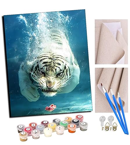 Malen nach Zahlen Kits Kunst Tiere Löwe Tiger Hund (4) DIY vorgedruckte Leinwand Ölgemälde Geschenk für Erwachsene Kinder Home House Decor 40 * 50 cm Mit Rahmen von TUDOUTU