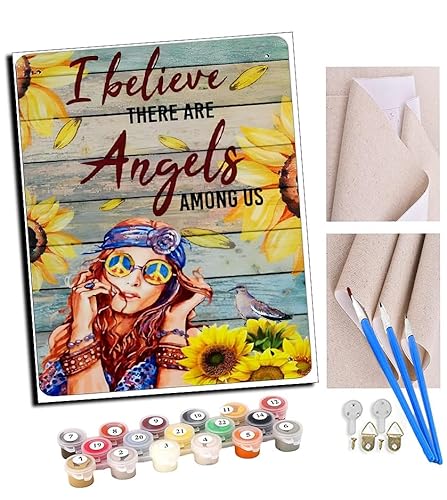TUDOUTU DIY Malen nach Zahlen-Ölgemälde Geschenk für Erwachsene Engel Sonnenblume Malen Nach Zahlen Kits Wohnzimmer Schlafzimmer Wanddekoration 16 * 20inch(Mit Rahmen) von TUDOUTU