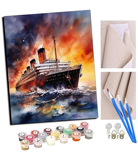 TUDOUTU DIY Malen nach Zahlen-Ölgemälde Geschenk für Erwachsene Kreuzfahrtschiff Meer feuriger Himmel bunt (9) Malen Nach Zahlen Kits Wohnzimmer Schlafzimmer Wanddekoration 16 * 20inch(Mit Rahmen) von TUDOUTU