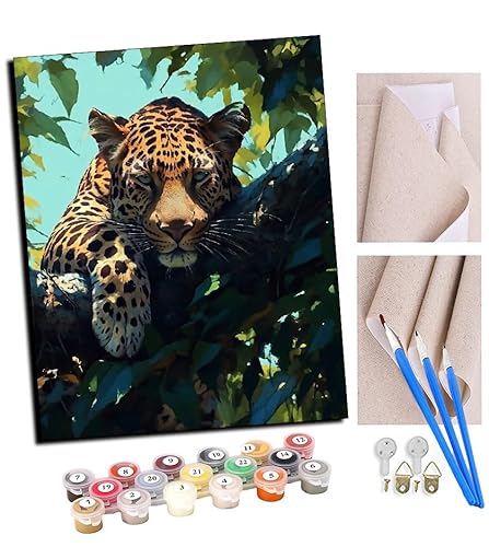 TUDOUTU DIY Malen nach Zahlen-Ölgemälde Geschenk für Erwachsene Leopardenschatten in den Baumkronen Malen Nach Zahlen Kits Wohnzimmer Schlafzimmer Wanddekoration 16 * 20inch(Mit Rahmen) von TUDOUTU
