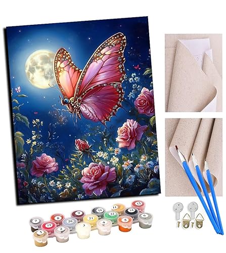 TUDOUTU DIY Malen nach Zahlen für Erwachsene Anfänger Leinen Leinwand Acryl Anzahl Malerei Geschenke Blumen und Schmetterlinge unter dem Mond 1 Wandkunst Home Decoration 40x50cm Mit Rahmen TUDOUTU DIY Malen nach Zahlen für Erwachsene Anfänger Leinen Leinwand Acryl Anzahl Malerei Geschenke Blumen und Schmetterlinge unter dem Mond 1 Wandkunst Home Decoration 40x50cm Mit Rahmen von TUDOUTU