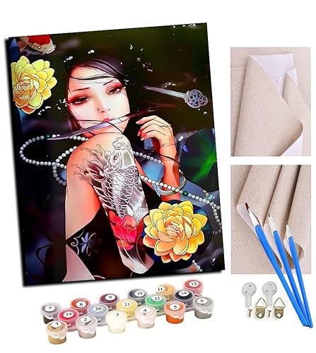 TUDOUTU DIY Malen nach Zahlen für Erwachsene Anfänger Leinen Leinwand Acryl Anzahl Malerei Geschenke Schönes Tattoo-Mädchen und Blumen Wandkunst Home Decoration 40x50cm Mit Rahmen TUDOUTU DIY Malen nach Zahlen für Erwachsene Anfänger Leinen Leinwand Acryl Anzahl Malerei Geschenke Schönes Tattoo-Mädchen und Blumen Wandkunst Home Decoration 40x50cm Mit Rahmen von TUDOUTU