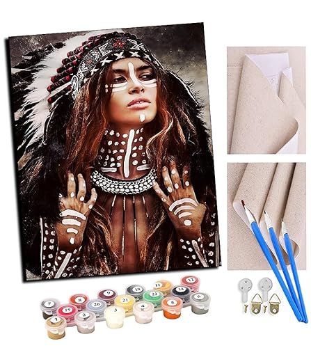 TUDOUTU Malen nach Zahlen Indianerinnen (78) Für Erwachsene und DIY Ölgemälde Geschenk-Kits Vorgedruckte Leinwand Kunst Home Decoration 16x20 Zoll Mit Rahmen von TUDOUTU