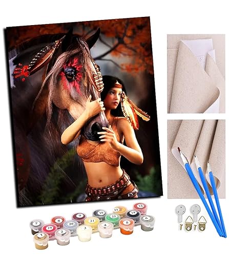 TUDOUTU Malen nach Zahlen Indianerinnen (81) Für Erwachsene und DIY Ölgemälde Geschenk-Kits Vorgedruckte Leinwand Kunst Home Decoration 16x20 Zoll Mit Rahmen von TUDOUTU