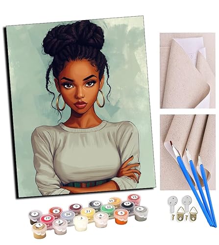 TUDOUTU Malen nach Zahlen Kits Art für Erwachsene mit Pinsel und Acrylpigment DIY Digitale Leinwand für Erwachsene Anfänger-Afrikanische Mädchen (2) 16 * 20 Zoll Mit Rahmen von TUDOUTU