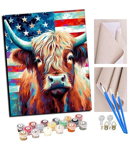 TUDOUTU Malen nach Zahlen Kits Art für Erwachsene mit Pinsel und Acrylpigment DIY Digitale Leinwand für Erwachsene Anfänger-Amerikanische Flagge Hochlandrind 16 * 20 Zoll Mit Rahmen TUDOUTU Malen nach Zahlen Kits Art für Erwachsene mit Pinsel und Acrylpigment DIY Digitale Leinwand für Erwachsene Anfänger-Amerikanische Flagge Hochlandrind 16 * 20 Zoll Mit Rahmen von TUDOUTU