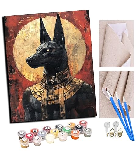 TUDOUTU Malen nach Zahlen Kits Art für Erwachsene mit Pinsel und Acrylpigment DIY Digitale Leinwand für Erwachsene Anfänger-Anubis (2) 16 * 20 Zoll Mit Rahmen von TUDOUTU