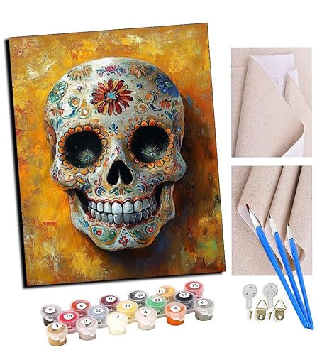 TUDOUTU Malen nach Zahlen Kits Art für Erwachsene mit Pinsel und Acrylpigment DIY Digitale Leinwand für Erwachsene Anfänger-Bunt gemusterter Totenkopf 16 * 20 Zoll Mit Rahmen TUDOUTU Malen nach Zahlen Kits Art für Erwachsene mit Pinsel und Acrylpigment DIY Digitale Leinwand für Erwachsene Anfänger-Bunt gemusterter Totenkopf 16 * 20 Zoll Mit Rahmen von TUDOUTU