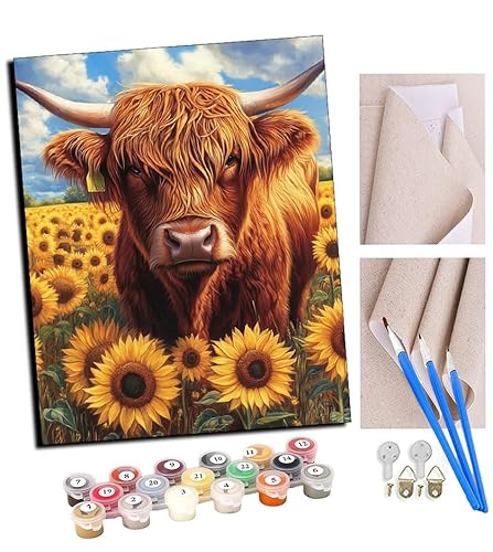 TUDOUTU Malen nach Zahlen Kits Art für Erwachsene mit Pinsel und Acrylpigment DIY Digitale Leinwand für Erwachsene Anfänger-Hochlandrinder in einem Sonnenblumenfeld 2 16 * 20 Zoll Mit Rahmen TUDOUTU Malen nach Zahlen Kits Art für Erwachsene mit Pinsel und Acrylpigment DIY Digitale Leinwand für Erwachsene Anfänger-Hochlandrinder in einem Sonnenblumenfeld 2 16 * 20 Zoll Mit Rahmen von TUDOUTU