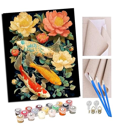 TUDOUTU Malen nach Zahlen Kits Art für Erwachsene mit Pinsel und Acrylpigment DIY Digitale Leinwand für Erwachsene Anfänger-Koi-Karpfen spielen mit Pfingstrosen 16 * 20 Zoll Mit Rahmen TUDOUTU Malen nach Zahlen Kits Art für Erwachsene mit Pinsel und Acrylpigment DIY Digitale Leinwand für Erwachsene Anfänger-Koi-Karpfen spielen mit Pfingstrosen 16 * 20 Zoll Mit Rahmen von TUDOUTU
