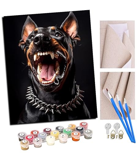 TUDOUTU Malen nach Zahlen Kits Art für Erwachsene mit Pinsel und Acrylpigment DIY Digitale Leinwand für Erwachsene Anfänger-Schwarzer Hund (2) 16 * 20 Zoll Mit Rahmen von TUDOUTU