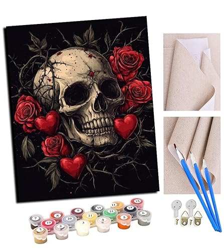 TUDOUTU Malen nach Zahlen Kits Art für Erwachsene mit Pinsel und Acrylpigment DIY Digitale Leinwand für Erwachsene Anfänger-Totenkopf-Rosen-Liebe 16 * 20 Zoll Mit Rahmen TUDOUTU Malen nach Zahlen Kits Art für Erwachsene mit Pinsel und Acrylpigment DIY Digitale Leinwand für Erwachsene Anfänger-Totenkopf-Rosen-Liebe 16 * 20 Zoll Mit Rahmen von TUDOUTU