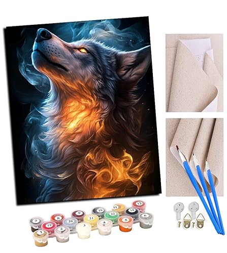 TUDOUTU Malen nach Zahlen Kits Eis- und Feuerwolf DIY vorgedruckte Leinwand Ölgemälde Geschenk für Erwachsene Kinder Home House Decor 40 * 50 cm Mit Rahmen TUDOUTU Malen nach Zahlen Kits Eis- und Feuerwolf DIY vorgedruckte Leinwand Ölgemälde Geschenk für Erwachsene Kinder Home House Decor 40 * 50 cm Mit Rahmen von TUDOUTU