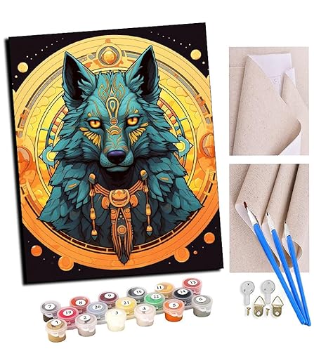 TUDOUTU Malen nach Zahlen Kits Farbiger Wolfs-Zauberkreis im Stil des alten Ägypten (32) DIY vorgedruckte Leinwand Ölgemälde Geschenk für Erwachsene Kinder Home House Decor 40 * 50 cm Mit Rahmen von TUDOUTU