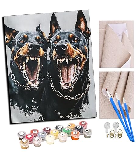 TUDOUTU Malen nach Zahlen Kits Kunst Brüllender Dobermann DIY vorgedruckte Leinwand Ölgemälde Geschenk für Erwachsene Kinder Home House Decor 40 * 50 cm Mit Rahmen TUDOUTU Malen nach Zahlen Kits Kunst Brüllender Dobermann DIY vorgedruckte Leinwand Ölgemälde Geschenk für Erwachsene Kinder Home House Decor 40 * 50 cm Mit Rahmen von TUDOUTU