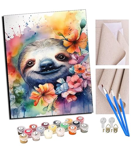 TUDOUTU Malen nach Zahlen Kits für Erwachsene Faultier Wasserblumen bunt (3) DIY Ölgemälde Digitale Leinwand Wandkunst Home Decoration - 40x50CM Mit Rahmen von TUDOUTU