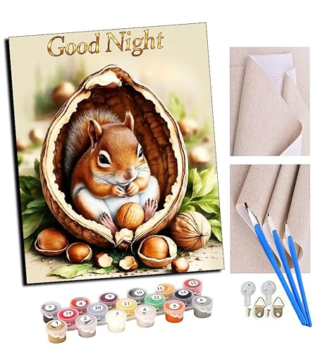 TUDOUTU Malen nach Zahlen Kits für Erwachsene Gute Nacht, Baby-Eichhörnchen DIY Ölgemälde Digitale Leinwand Wandkunst Home Decoration - 40x50CM Mit Rahmen TUDOUTU Malen nach Zahlen Kits für Erwachsene Gute Nacht, Baby-Eichhörnchen DIY Ölgemälde Digitale Leinwand Wandkunst Home Decoration - 40x50CM Mit Rahmen von TUDOUTU
