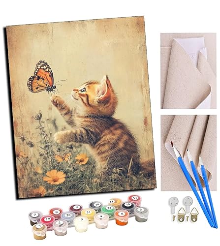 TUDOUTU Malen nach Zahlen Kits für Erwachsene Kätzchen und Schmetterling in Blumen mit Pinsel und Acrylpigment Diy Digitale Leinwand Malerei für Erwachsene Anfänger-16X20 Zoll Mit Rahmen TUDOUTU Malen nach Zahlen Kits für Erwachsene Kätzchen und Schmetterling in Blumen mit Pinsel und Acrylpigment Diy Digitale Leinwand Malerei für Erwachsene Anfänger-16X20 Zoll Mit Rahmen von TUDOUTU