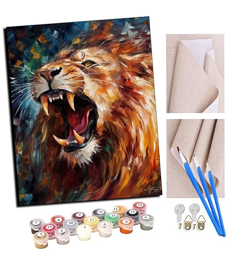 TUDOUTU Malen nach Zahlen Kits für Erwachsene Löwe leuchtend und traumhaft (7) Diy Digitales Ölgemälde Geschenk Kits Vorgedruckte Leinwand Kunst Dekoration -16 * 20 Zoll Mit Rahmen von TUDOUTU