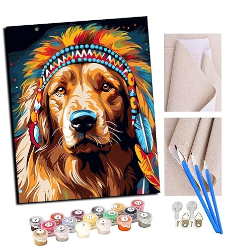 TUDOUTU Malen nach Zahlen Kits für Erwachsene Stammeshäuptling Golden Retriever Hund (2) DIY Ölgemälde Digitale Leinwand Wandkunst Home Decoration - 40x50CM Mit Rahmen von TUDOUTU