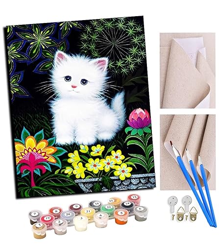 TUDOUTU Malen nach Zahlen Kits für Erwachsene Süße weiße Katzenblume mit Pinsel und Acrylpigment Diy Digitale Leinwand Malerei für Erwachsene Anfänger-16X20 Zoll Mit Rahmen TUDOUTU Malen nach Zahlen Kits für Erwachsene Süße weiße Katzenblume mit Pinsel und Acrylpigment Diy Digitale Leinwand Malerei für Erwachsene Anfänger-16X20 Zoll Mit Rahmen von TUDOUTU