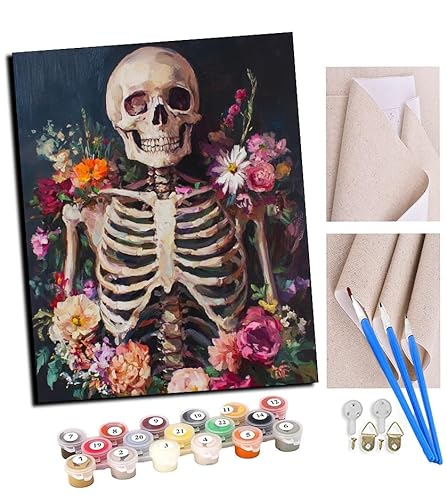 TUDOUTU Malen nach Zahlen Kits für Erwachsene Totenkopf und Blumen (2) DIY Ölgemälde Digitale Leinwand Wandkunst Home Decoration - 40x50CM Mit Rahmen von TUDOUTU