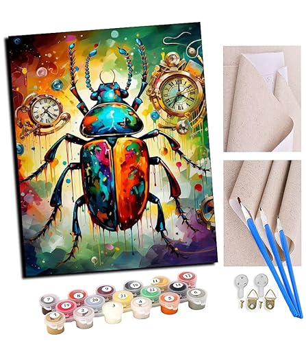 TUDOUTU Malen nach Zahlen Kits für Erwachsene bunter Käfer im Steampunk-Stil (5) mit Pinsel und Acrylpigment Diy Digitale Leinwand Malerei für Erwachsene Anfänger-16X20 Zoll Mit Rahmen von TUDOUTU