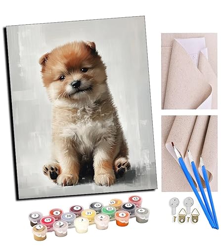 TUDOUTU Malen nach Zahlen Kits für Erwachsene süßer Welpe Diy Digitales Ölgemälde Geschenk Kits Vorgedruckte Leinwand Kunst Dekoration -16 * 20 Zoll Mit Rahmen von TUDOUTU