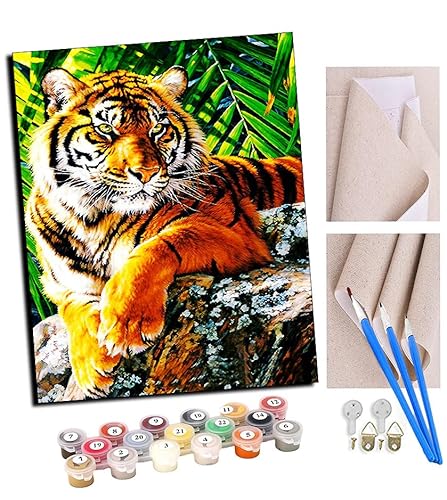 TUDOUTU Malen nach Zahlen Kits wald tiger könig tier DIY vorgedruckte Leinwand Ölgemälde Geschenk für Erwachsene Kinder Home House Decor 40 * 50 cm Mit Rahmen von TUDOUTU
