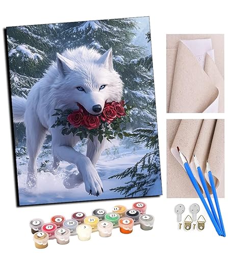 TUDOUTU Malen nach Zahlen Weißer Wolf hält eine Rose Für Erwachsene und DIY Ölgemälde Geschenk-Kits Vorgedruckte Leinwand Kunst Home Decoration 16x20 Zoll Mit Rahmen TUDOUTU Malen nach Zahlen Weißer Wolf hält eine Rose Für Erwachsene und DIY Ölgemälde Geschenk-Kits Vorgedruckte Leinwand Kunst Home Decoration 16x20 Zoll Mit Rahmen von TUDOUTU