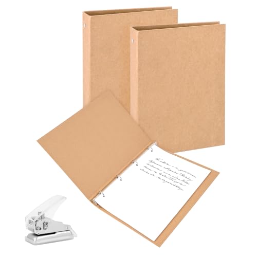 Ringbuch A4 Nachfüllbar Kraftpapier, 2 Stück Set mit Punch, Ringbuch Ordner A4 mit 4 Ringe zum Hinzufügen Broschüren-Cover Papiere Lose Blätter für Schule & Büro von TUFA