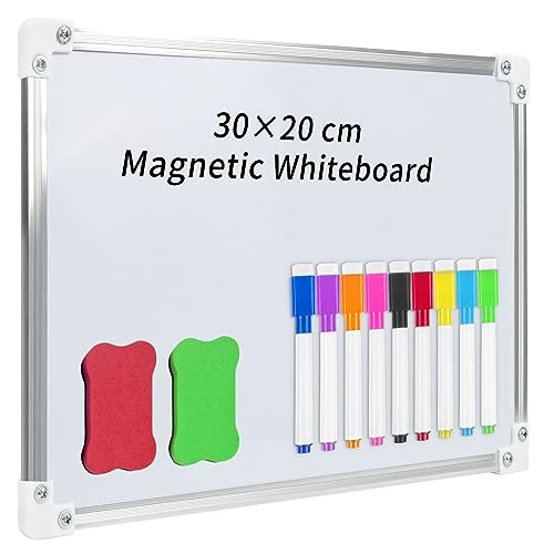 Whiteboard Magnetwand,Kleine Doppelseitige Whiteboard Trocken Abwischbare, A4-Format Magnettafel Magnetwand für Kinder Schüler Zuhause mit Trocken Abwischbaren Stiften,Radiergummi -30x20cm von TUFA