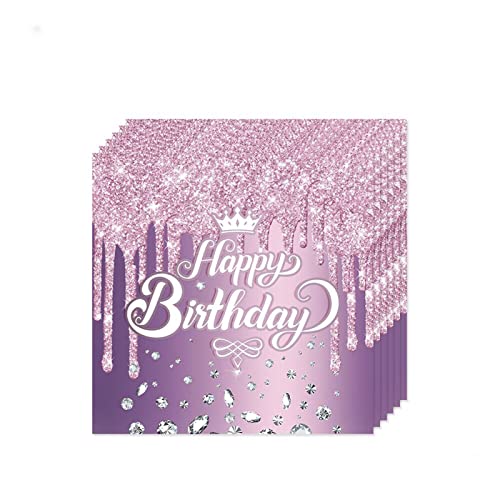 TUIC 40 Stück Happy Birthday Servietten lila Geburtstag Party Servietten Einweg-Papierservietten für Jahrestag Happy Birthday Supplies von TUIC