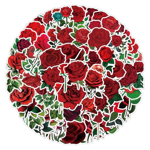 100Stück Rose Aufkleber für Kühlschrank, Fahrrad,Gepäck,Motorrad, Skateboard,Auto,Laptop,Stoßstange,Rote Blumen Wasserdicht niedliche Aufkleber,Jungen Kinder Geschenk,Pflanzen Sticker von TUIOBUN