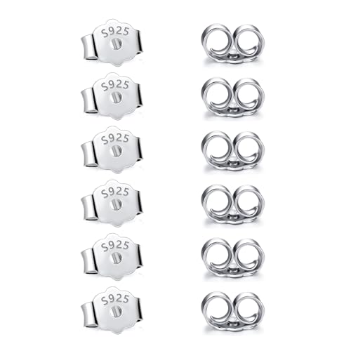 TUIOLUI 12 Stück Ohrring Verschluss Silber 925, 925er Sterling Silber Schmetterlings Ohrringstopper, Hypoallergen, 0,8 mm Lochdurchmesser, Ohrring Zubehör von TUIOLUI