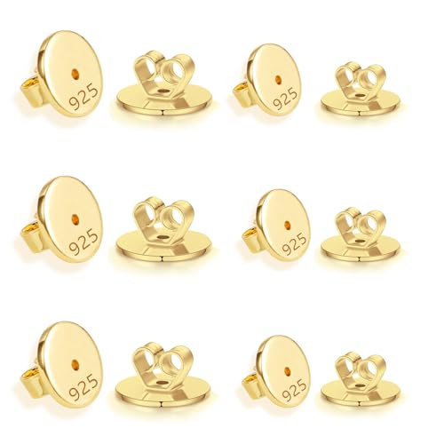 TUIOLUI 12 Stück Gold Ohrstecker Verschlüsse, 925 Sterling Silber, Modern, Poliert, Hypoallergen, Geeignet für die meisten Ohrstecker, Earring Backs von TUIOLUI