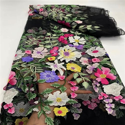 91,4 cm lang, 134,6 cm breit, bunt, bestickt, Spitzenstoff, 91,4 cm, bunt, bestickt, 91,4 cm, Spitzenstoff mit Blumenmuster, 91,4 cm (91,4 cm) (schwarz, Meterware geschnitten) von TUIUSTU