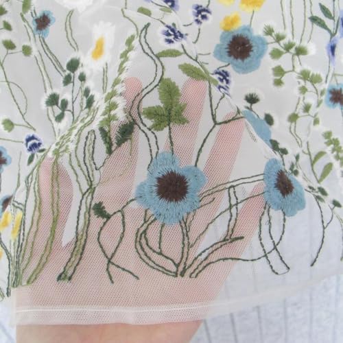 Spitzenbesatz, extra breit, weiß, bestickt, bunt, Blumen, Spitzenstoff, Teil des Kleides, Heimparty, zum Aufnähen auf Applikationen, für DIY-Dekoration, 60 cm, Weiß (1 Jahr lang) (weißes Netzgewebe, 2 von TUIUSTU