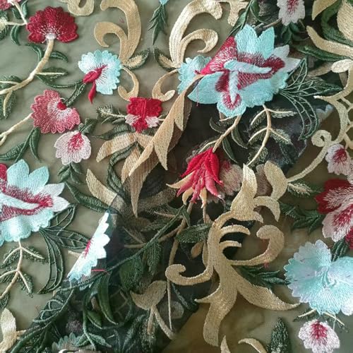 TUIUSTU Blumenbestickter Netz-Tüll-Spitzenstoff, 91,4 x 91,4 cm, weiß mit rosa und grüner Stickerei, leichter Hochzeitsstoff für DIY-Kleidung und Dekoration (schwarzes Netz, Meterware geschnitten) TUIUSTU Blumenbestickter Netz-Tüll-Spitzenstoff, 91,4 x 91,4 cm, weiß mit rosa und grüner Stickerei, leichter Hochzeitsstoff für DIY-Kleidung und Dekoration (schwarzes Netz, Meterware geschnitten) von TUIUSTU