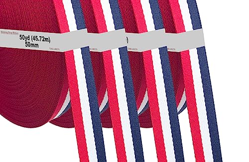 TUKA-i-AKUT 182 Meter x 50mm Polyester - 1,3mm Stark - Mehrfarbiges Gurtband aus Polyester - 182 Meter (200YD=4x50YD) Länge und 50 mm Breite, Rot/Weiß/Blau, TKB5074 redwhiteblue von TUKA-i-AKUT