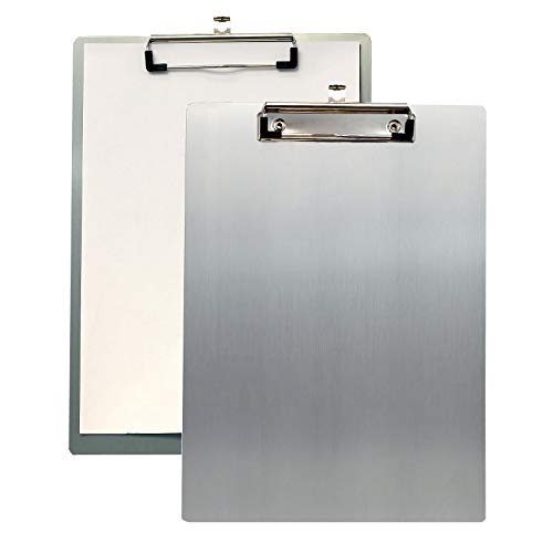 2er Alu Klemmbrett A4 mit gummierter Metalklemme, Schreibbrett DIN A4 mit Aufhängeose, Pad Halter Clipboard - Stabile Aluminum Schreibplatte - Schreibblock 2er Pack in Grau - TKD8025-grey-2x von TUKA-i-AKUT